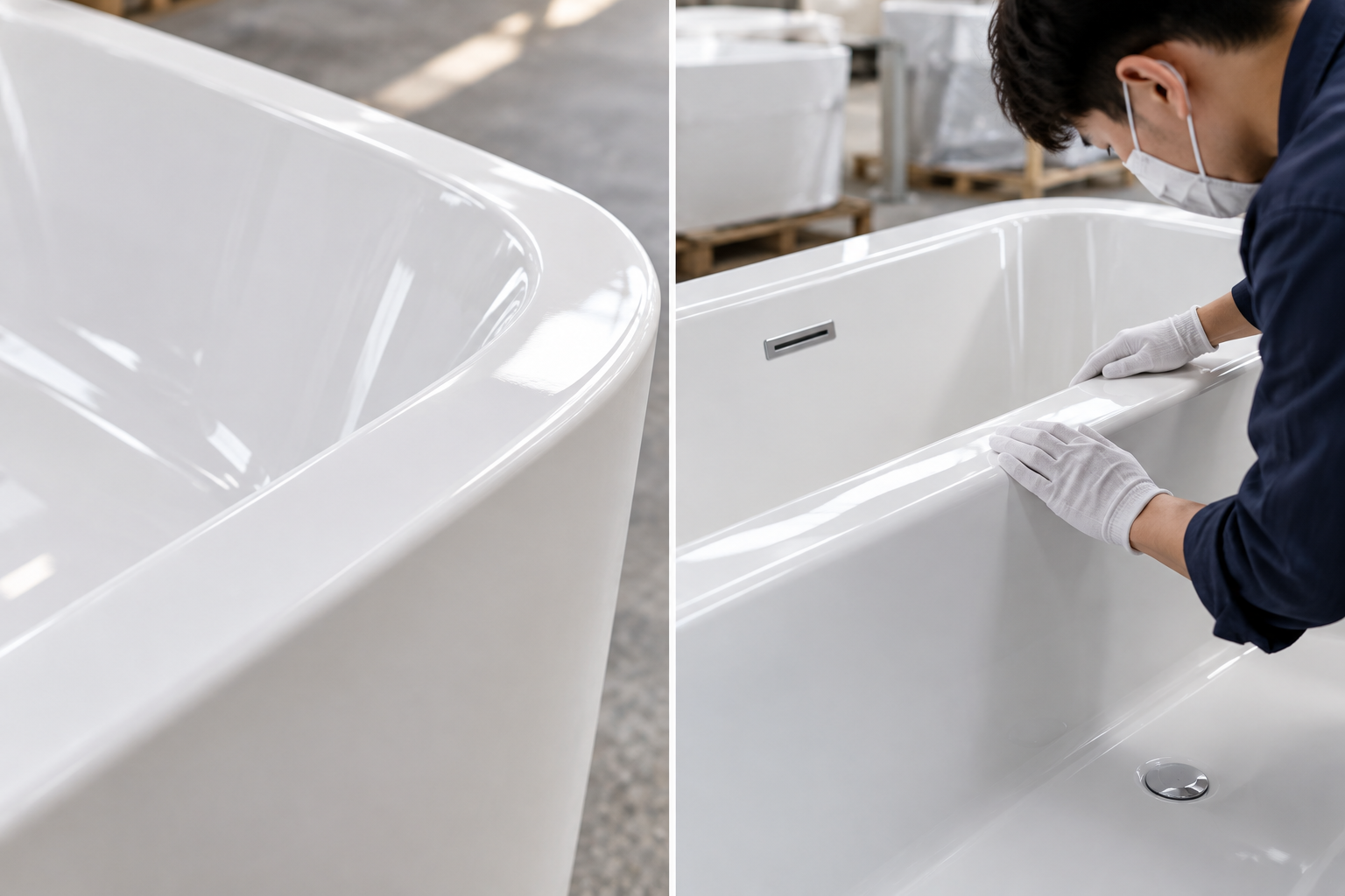 Checking acrylic bathtub quality and finish before installation
