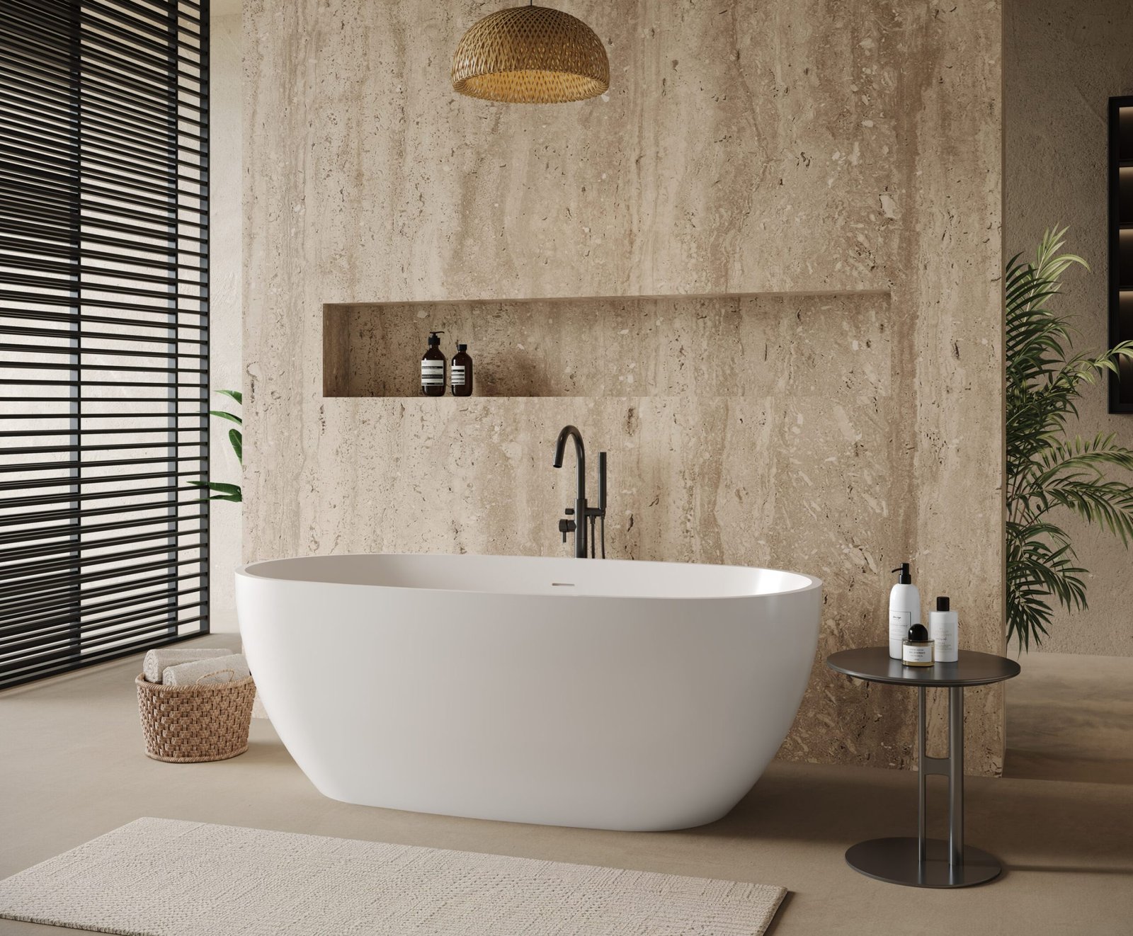 Freestanding acrylic bathtub displayed at Salvere KBC Shanghai 2026 booth
